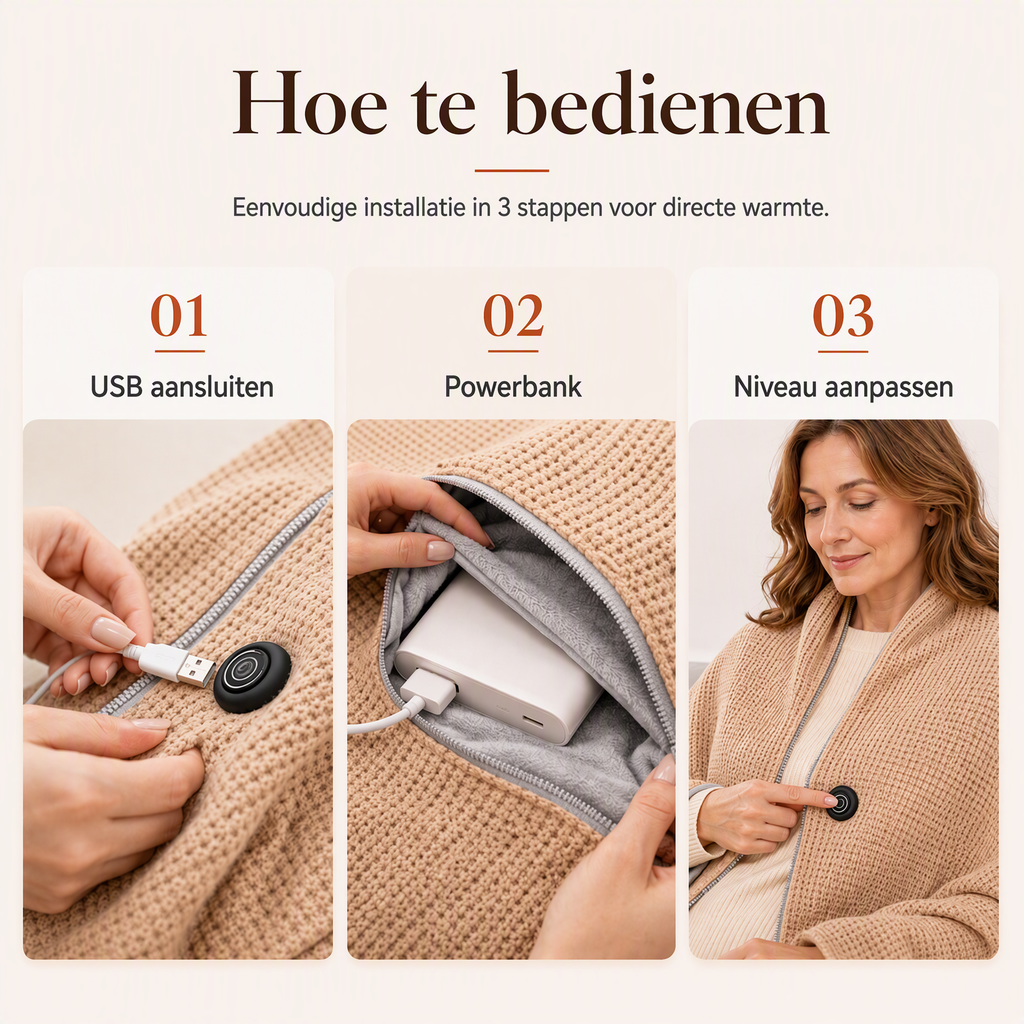 ☀️ Draagbare Elektrische Verwarmde Omslagdoek – Snelle Warmte in 15 Seconden en 3 Warmtestanden