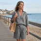 ☀️ Zomerse Casual Set voor Dames – V-hals Top & Short ✨ Comfort & Stijl in Één