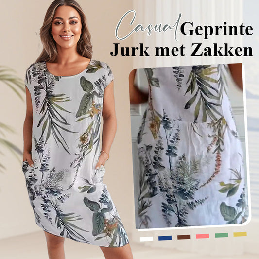 🌷 50% KORTING | Dames Jurk met Ronde Hals & Botanische Print – Fris, Comfortabel & Perfect voor het Voorjaar
