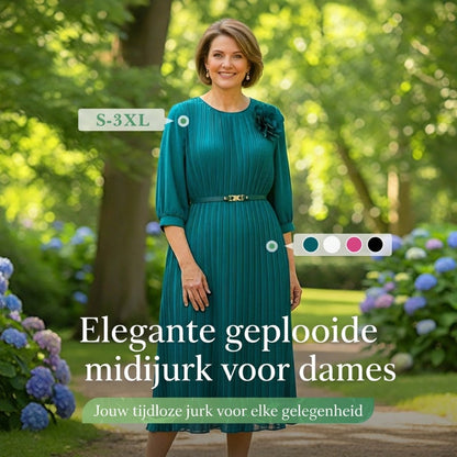 Dames midijurk met plooien, 3/4 mouwen en ceintuur🔥Koop 2 artikelen en ontvang gratis verzending🔥