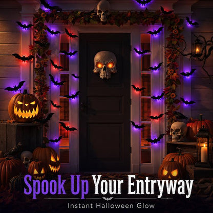 🎃 Halloween 3D Vleermuis Wanddecoratie met Paarse LED-Ogen – Set met 5 Maten | Herbruikbaar & Realistisch 🦇