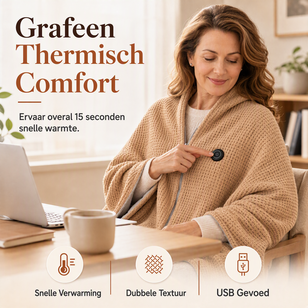 ☀️ Draagbare Elektrische Verwarmde Omslagdoek – Snelle Warmte in 15 Seconden en 3 Warmtestanden