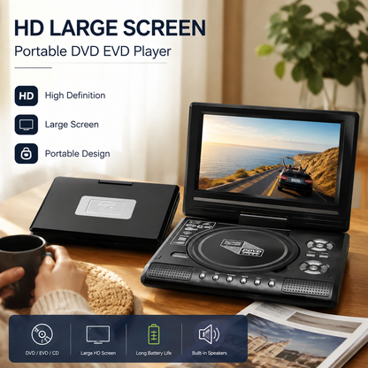 📺 Draagbare DVD-Speler met Groot Scherm – Lange Batterijduur & Ondersteuning voor DVD, USB en SD | Perfect voor Auto, Reizen & Thuis