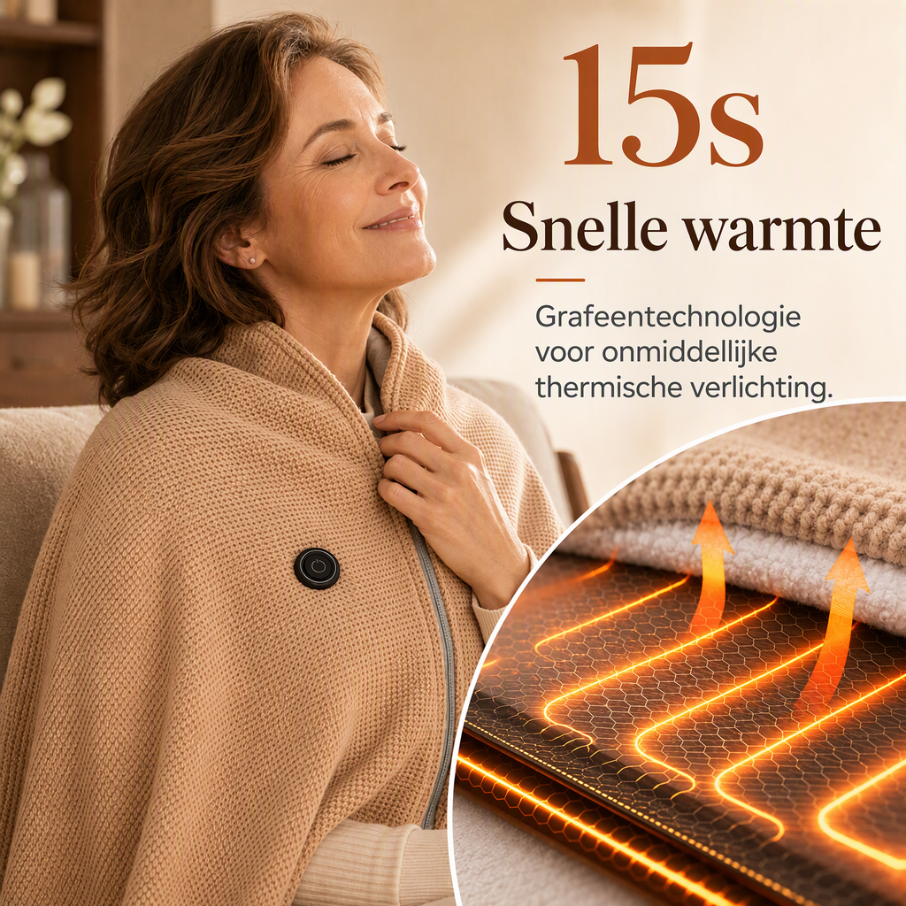 ☀️ Draagbare Elektrische Verwarmde Omslagdoek – Snelle Warmte in 15 Seconden en 3 Warmtestanden