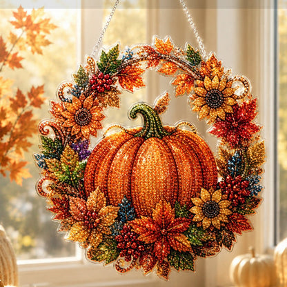 🍂 DIY Herfst Krans – Pompoen Diamant Schilderen Set – Voor Deur & Decoratie ✨