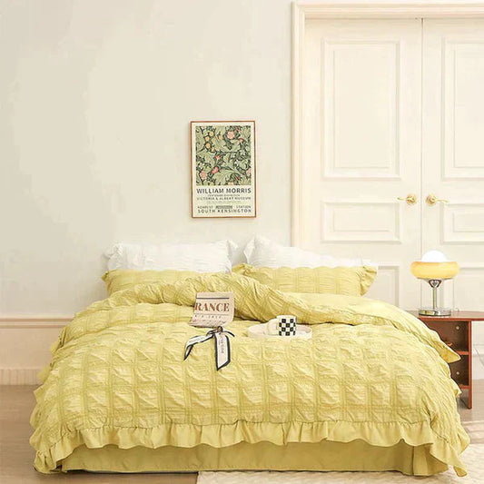💖Hot sale 50% korting💖4-delige set van icy seersucker dekbed met kant voor de zomer❄️🛏️