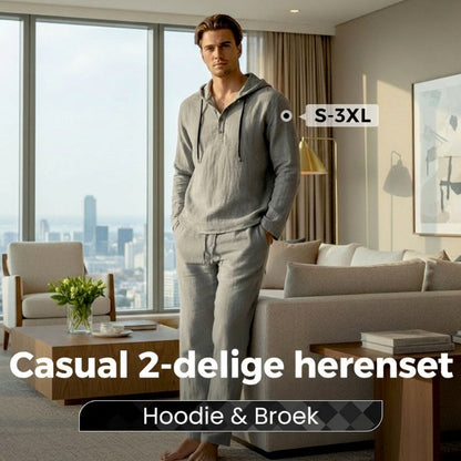 🔈🔈TIJDELIJKE AANBIEDING - 50% KORTING🔥 Heren casual top met capuchon en broek, 2-delige set
