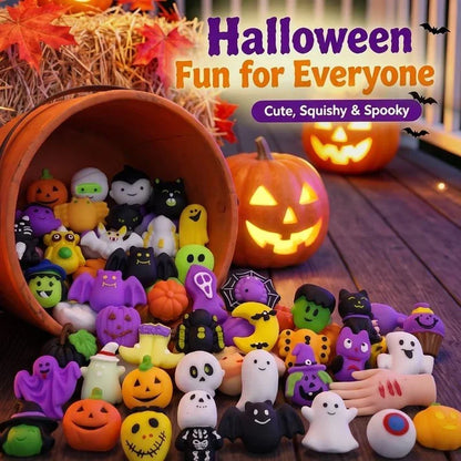 🎃👻 Halloween Squishies Set – 24 Stuks | Pompoenen, Spookjes & Vleermuizen | Zacht, Knijpbaar & Wasbaar | Perfect als Feestje- of Traktatiecadeautje