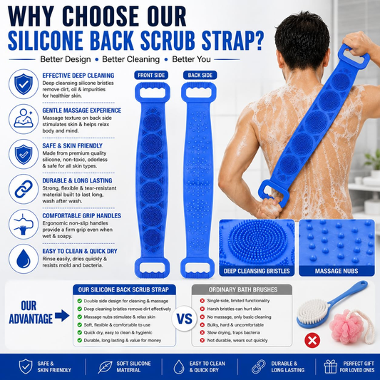 🧼Siliconen rugscrubber voor in bad, dubbelzijdige exfoliërende badborstel met zachte siliconen borstelharen