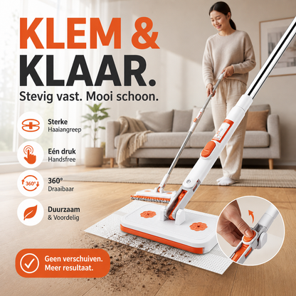 🧹 Handsfree Platte Mop met Clipsysteem – Schoonmaken Zonder Steeds te Bukken | Dun Ontwerp, Stevige Clip & Makkelijk in Gebruik ✨