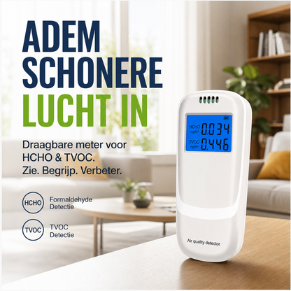 🏡 Draagbare Luchtkwaliteitsmeter Met Formaldehyde-Meting – Controleer De Lucht In Huis Binnen Enkele Seconden