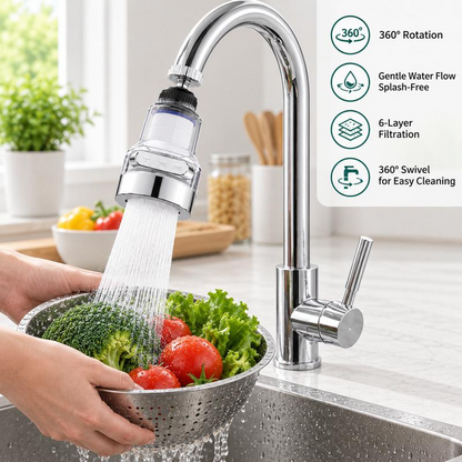 🚰 50% KORTING! ✨ 360° Draaibaar Kraanfilter met 3 Standen – Spatvrij Water & Handige Waterfilter voor Keuken en Badkamer