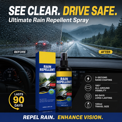 🚗 KOOP 2, KRIJG 1 GRATIS! Kristalheldere Regenafstotende Spray – Voor Een Helder Zicht in de Regen 🌧️