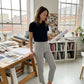 Hoge elastische broek voor dames met zakken met ritssluiting