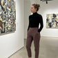 Hoge elastische broek voor dames met zakken met ritssluiting
