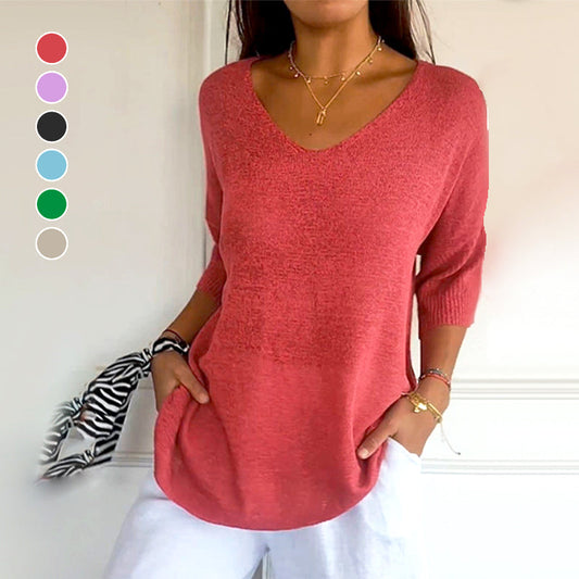 💖 LAATSTE DAGS VERKOOP – 49% KORTING | Dames Gebreide V-Hals Top – Comfortabel, Stijlvol & Perfect voor Elke Dag