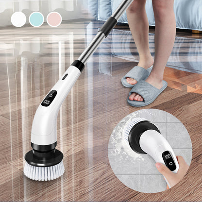 🧼 50% KORTING – Draadloze Elektrische Spinborstel met 9 Opzetborstels | Verlengbare Steel | Voor Badkamer, Tegels en Vloeren