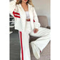 🌸Lente aanbieding🌸Gestreepte jas met rits & casual broek voor dames (2-delige set)