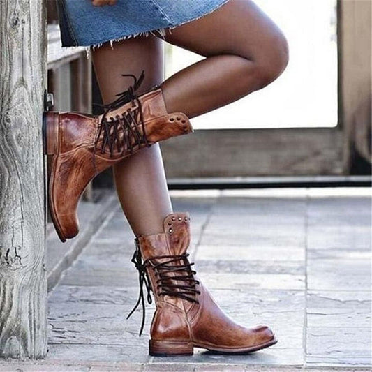 🔥Vintage Dameslaarzen met Veters – Tijdloze Stijl voor Elke Gelegenheid