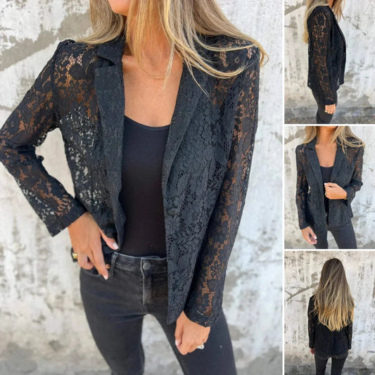 ✨ 50% KORTING – All-Over Kanten Blazer | Elegant, Verfijnd & Licht Transparant