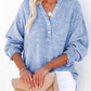 💖Uitverkoop 50% Korting💖Women's Casual Gaas Knoop Hals Lange Mouw Blouse👚