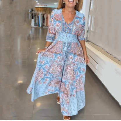 Lange Bloemenjurk Voor Dames – Elegantie In Beweging🌷Met sierlijke tekeningen en vloeiende lijnen – De jurk voor momenten die ertoe doen