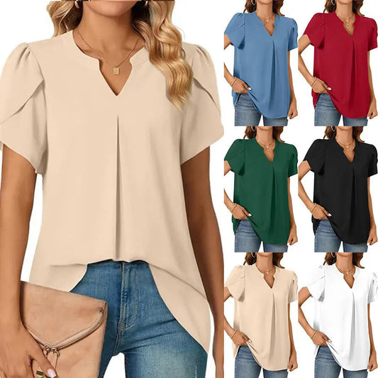 🔥Zomeruitverkoop - 49% korting🔥Dames V-hals effen top met korte mouwen
