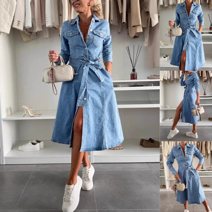 💥Uitverkoop 49% korting🌸Vrouwen Overhemdkraag Lange Mouw Jurk