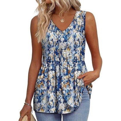 💜LAATSTE DAG ACTIE - 50% KORTING💜Dames bedrukte, mouwloze tanktops met V-hals en peplum