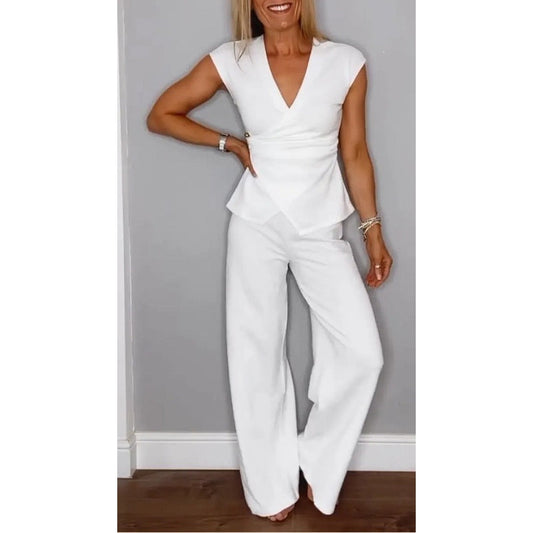 🛍️ Tijdelijk 63% KORTING 💋 Elegante 2-delige dames set – V-hals top & broek