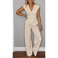 🛍️ Tijdelijk 63% KORTING 💋 Elegante 2-delige dames set – V-hals top & broek