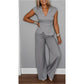🛍️ Tijdelijk 63% KORTING 💋 Elegante 2-delige dames set – V-hals top & broek