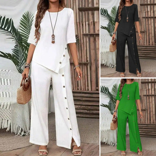 🔥 58% Korting – Elegante Dames Set met Onregelmatige Zoom & Wijde Broek | Stijlvol, Comfortabel & Direct Klaar