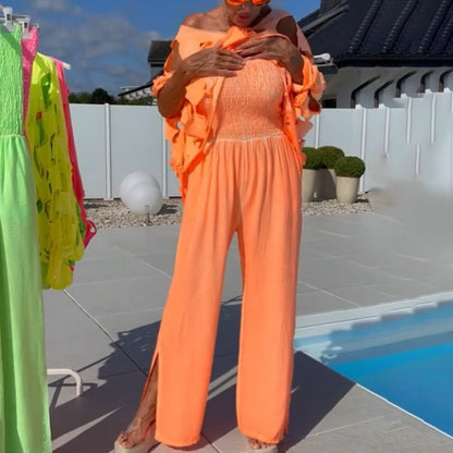 🔥 Set van top met uitsnijdingen en bandeau-jumpsuit – Een echte blikvanger × pittige bandeau