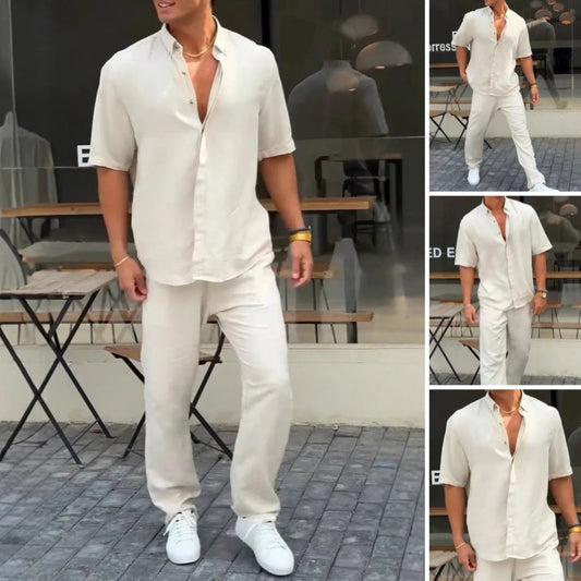 🔥Uitverkoop 50% korting🔥Men voor stevige revers met korte mouwtoppen ＆ broek 2-delige set👔👖