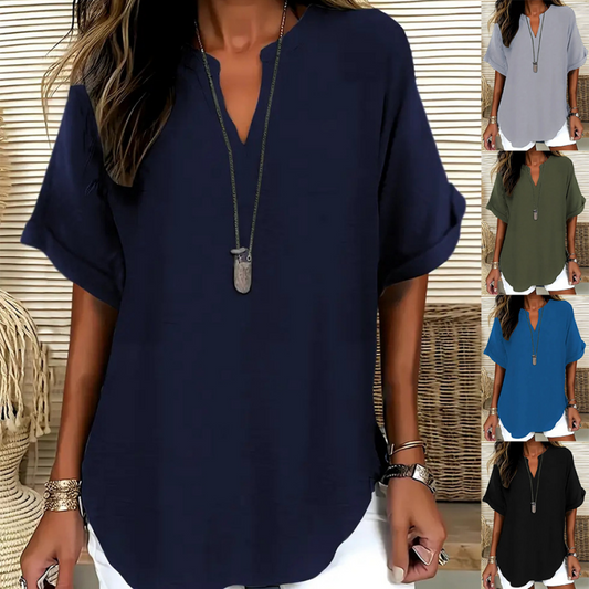 💝69% KORTING – Comfortabele dames top met korte mouwen | Losse pasvorm in effen kleur