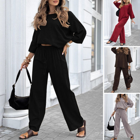 ✨Uitverkoop 50% Korting✨Dames Casual Effen Kleur Lange Mouwen Top en Broek Set👕