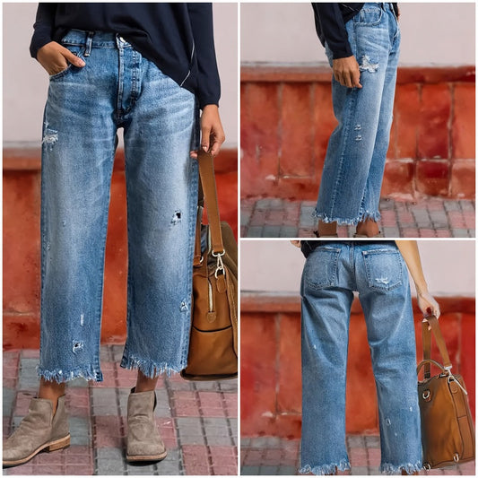 ✨Uitverkoop 50% Korting✨Denim cropped broek met rechte pijpen👖