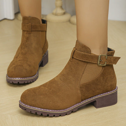 ✨Uitverkoop 50% Korting✨Dames Effen Kleur Enkellaarsjes met Lage Hak en Elastiek👢