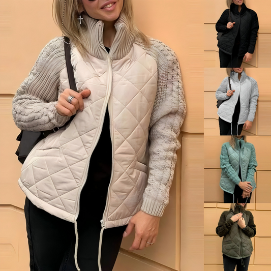 🔥 Herfst- & Wintermusthave! ⏳ Slechts Tijdelijk 50% Korting | Stijlvolle Gebreide Patchwork Pufferjas voor Dames 💥