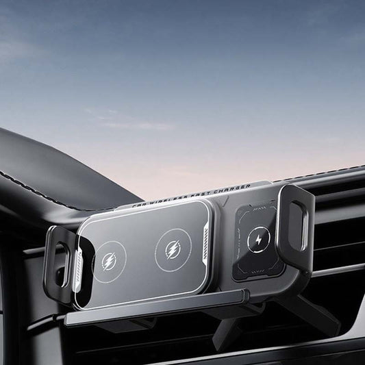 🚗⚡ Slimme 2-in-1 Auto Telefoonhouder + Draadloze Oplader – Veilig & Handsfree!