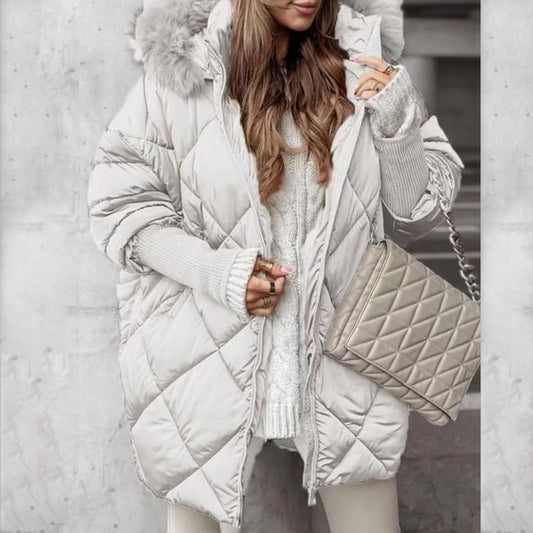 Modieuze halflange parka voor dames met gebreide mouwen en patchwork