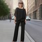 ⏳58% KORTING – Dames chiffon top met asymmetrisch design & wijde broek | 2-delige set