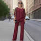 ⏳58% KORTING – Dames chiffon top met asymmetrisch design & wijde broek | 2-delige set
