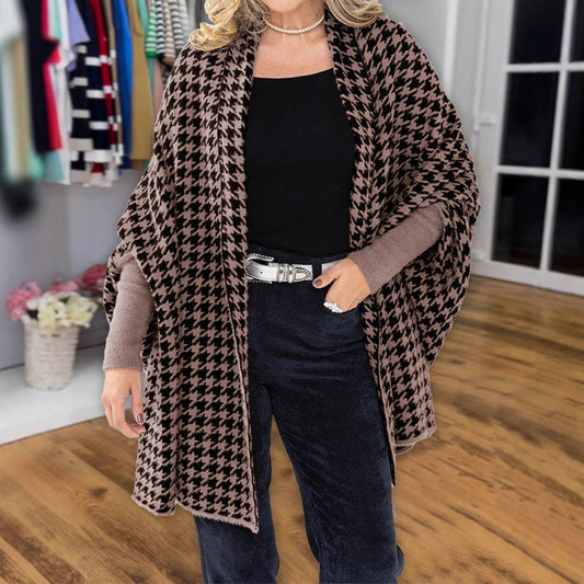 Dames poncho in pied-de-poule | Open voorkant (ook in grote maten)