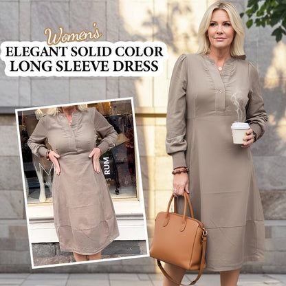 🎉2025 Nieuwe producten Hot Sale✨Elegante effen kleurige jurk met lange mouwen voor dames