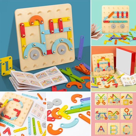🧩 NU 50% KORTING! ✨ Montessori Puzzel - Houten geometrische vormen met patroonkaarten voor vroeg leren en creatieve ontwikkeling 🎁🎄