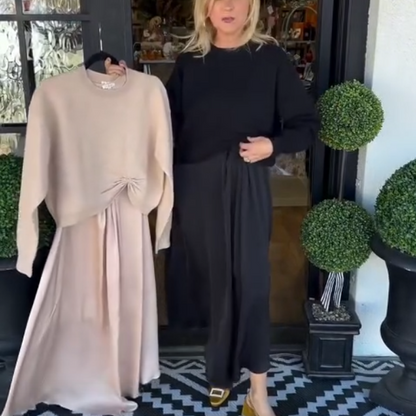 ✨ Bestverkochte Dames Set – Gedraaide Top & Vloeiende Maxijurk 🌸 Nu Tijdelijk 50% KORTING!