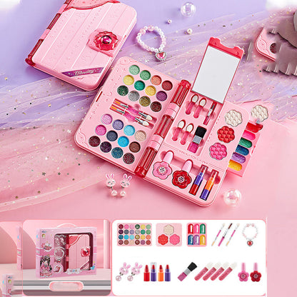 💖 LIMITED-TIME 50% OFF! Kids Princess Makeup Kit for Girls, Safe Washable Cosmetic Toy Set with Storage Case
