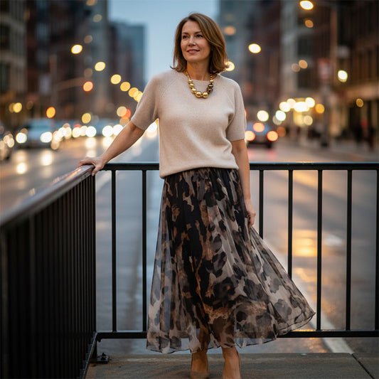 Dames tweedelige set – Comfortabele trui & zwierige luipaardprint rok 🐆✨ | Trendy & elegant | 50% KORTING